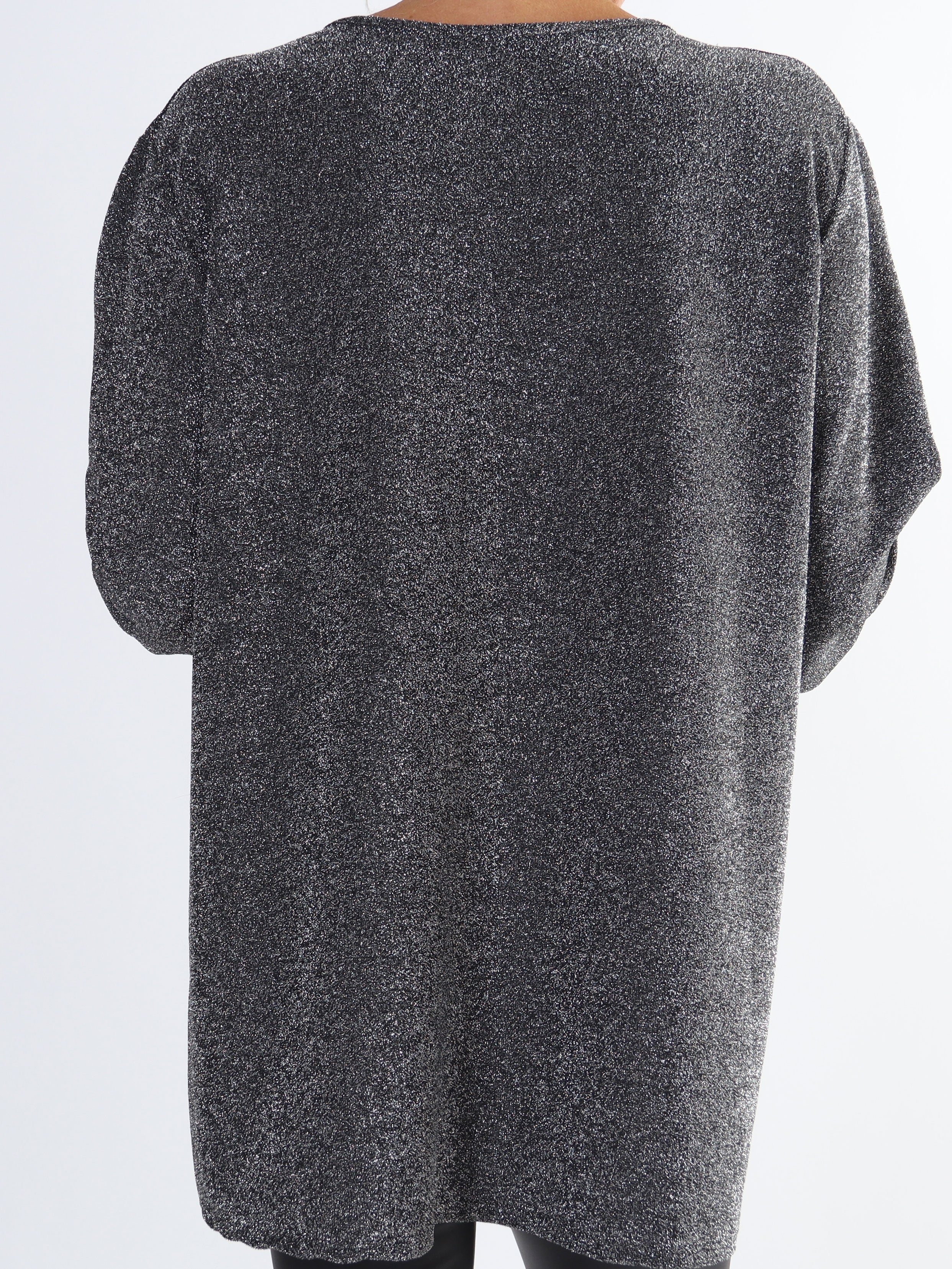 Larna Glitter - Plus size tunika med glimmertråde og v-udskæring